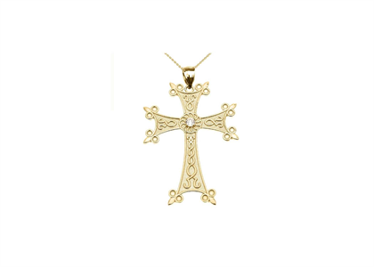 CZ Studded Long Cross Pendant